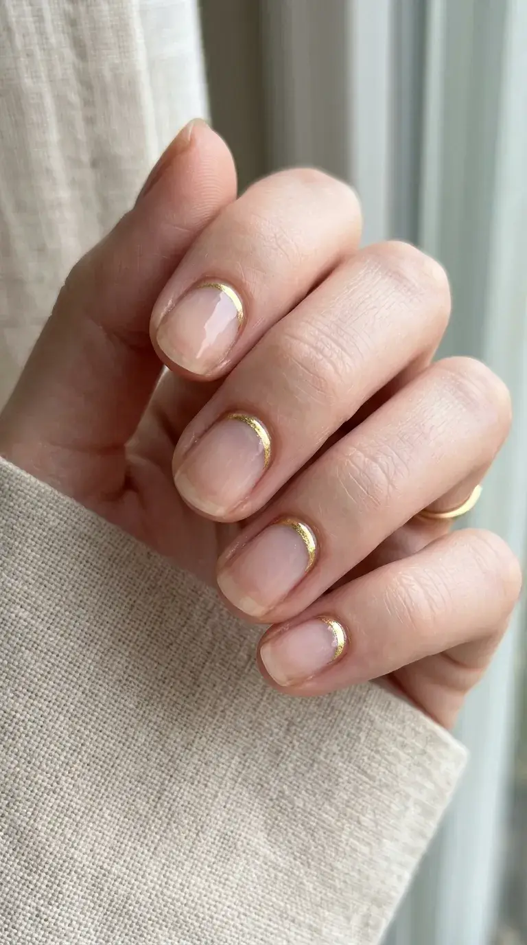 Hand showing gold reverse French cuticle line