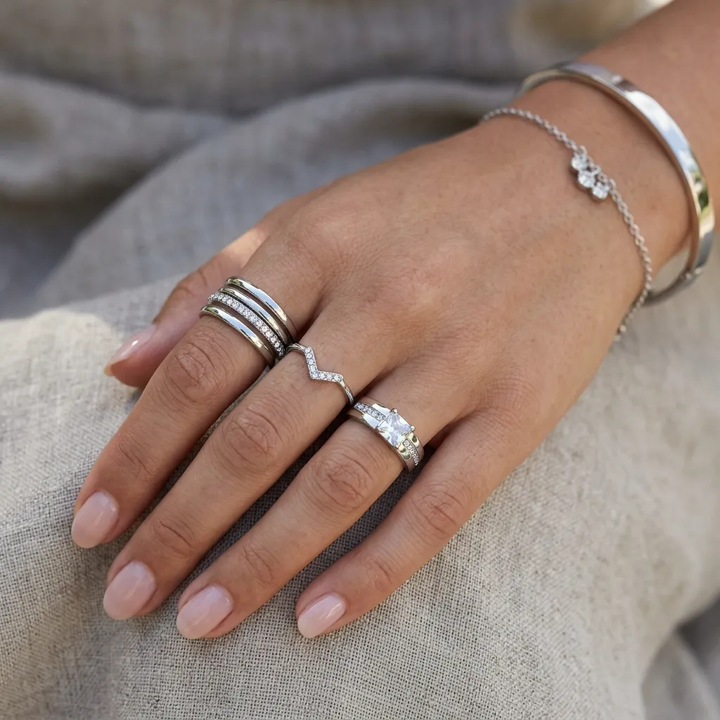 silver chrome bangle nails clear rhinestones