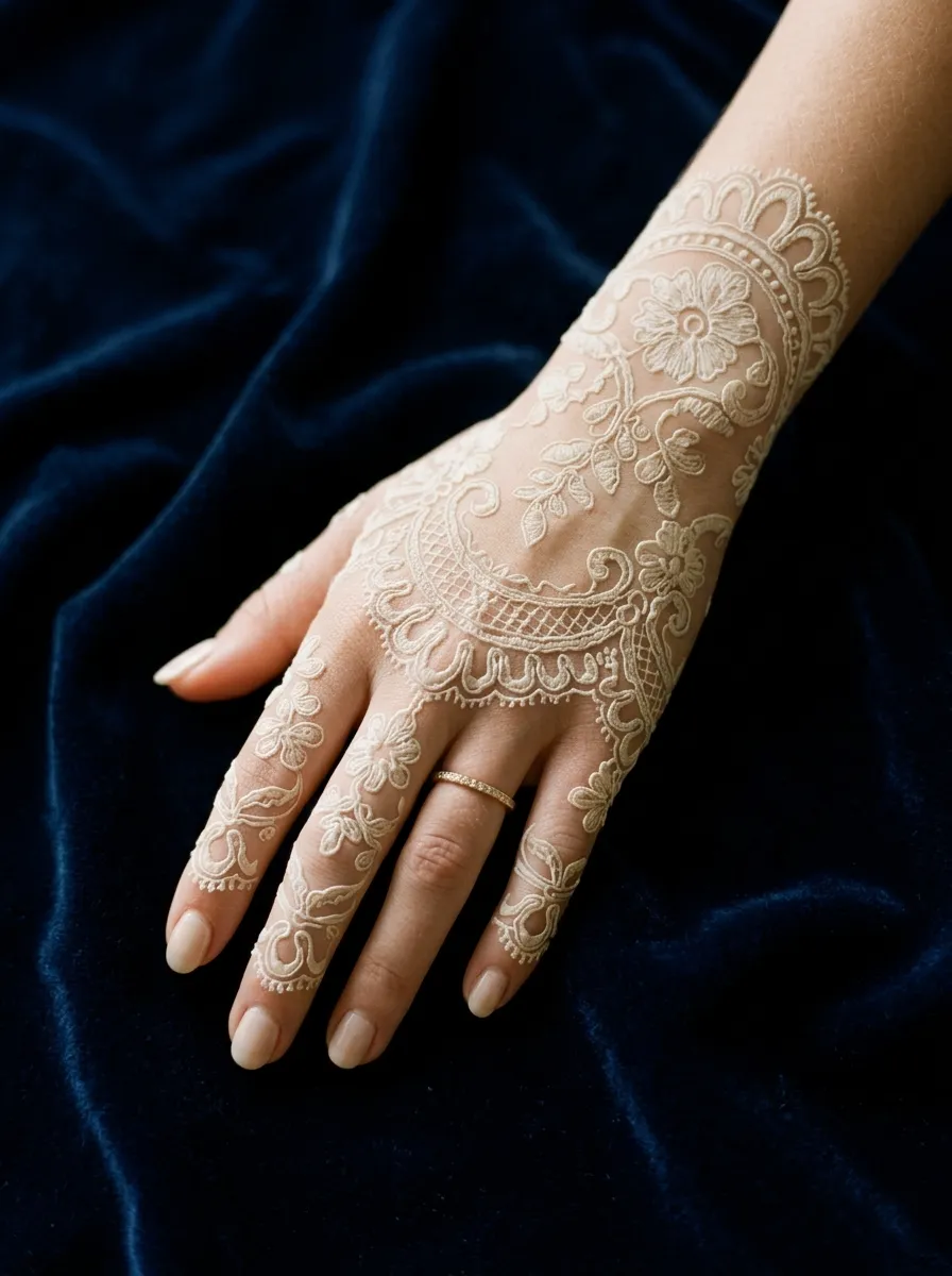 cream doily nails tone on tone lace