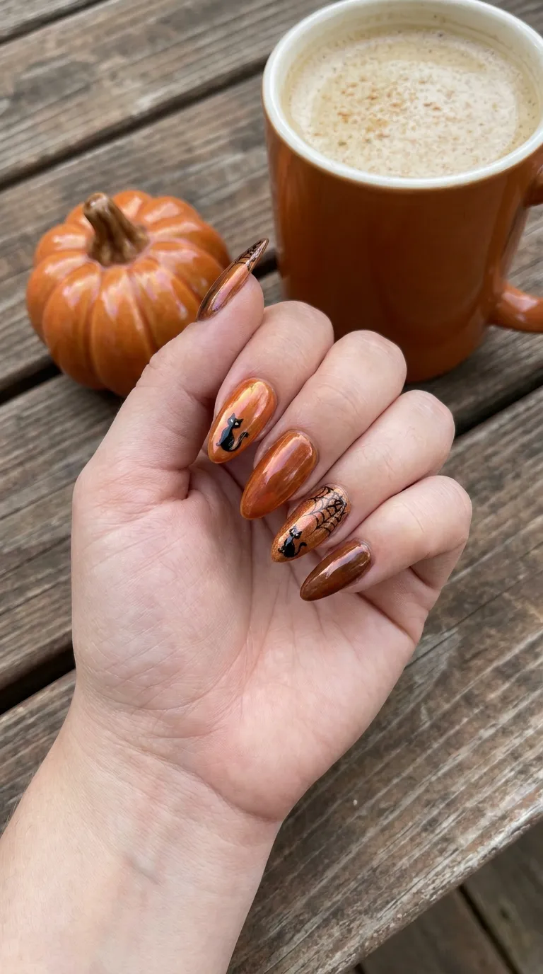 Pumpkin spice glaze Halloween nails