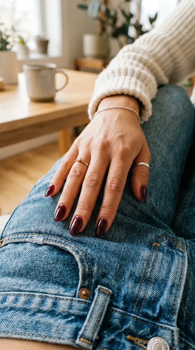 Hand with black cherry jelly nails
