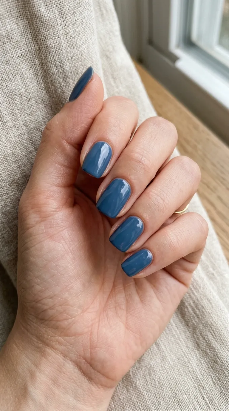 denim blue nails glossy solid color