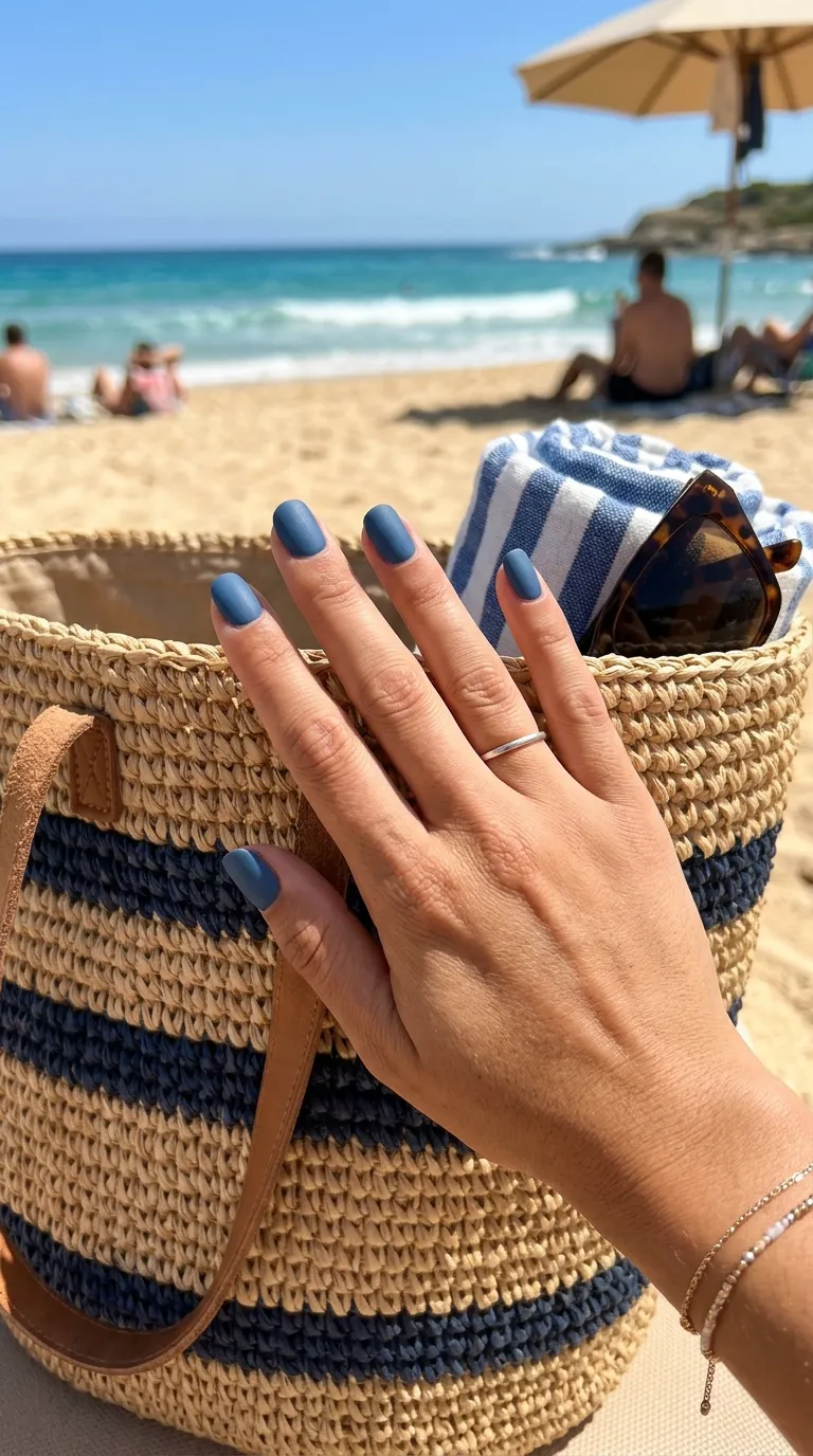 vacation denim blue nails beach