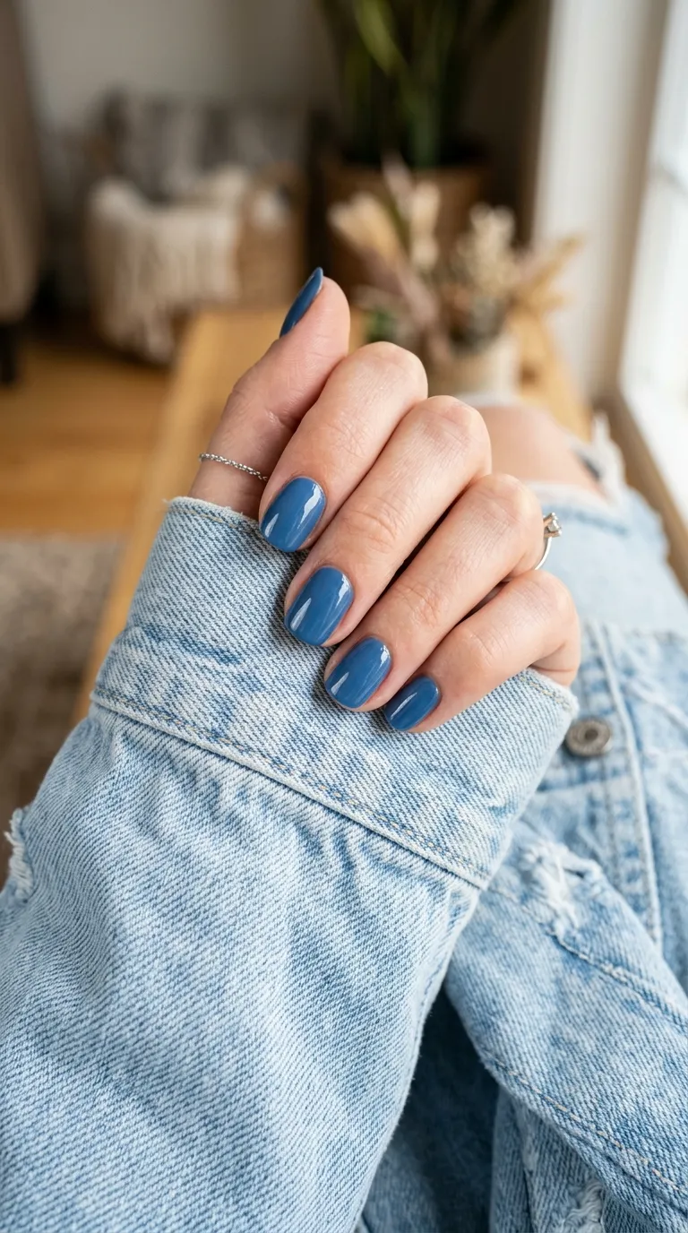 denim blue nails with denim jacket