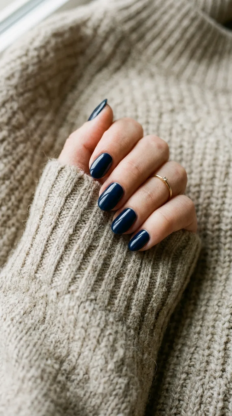 Midnight blue nails styled with wardrobe