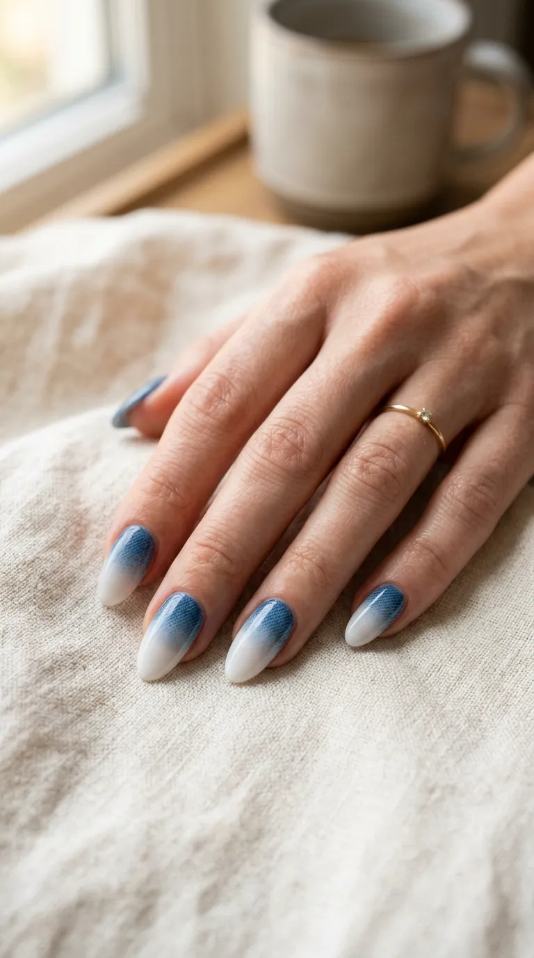 denim blue nails ombre fade
