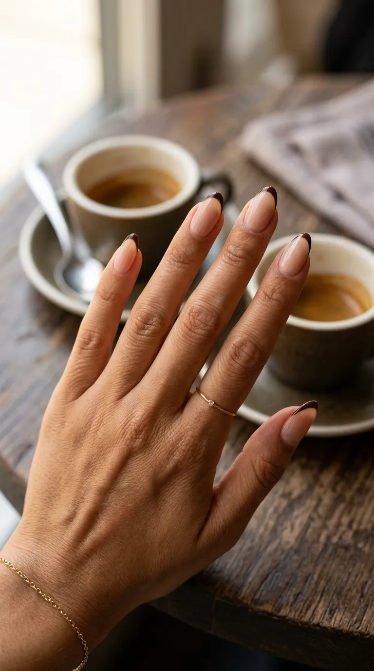 Espresso brown micro french manicure