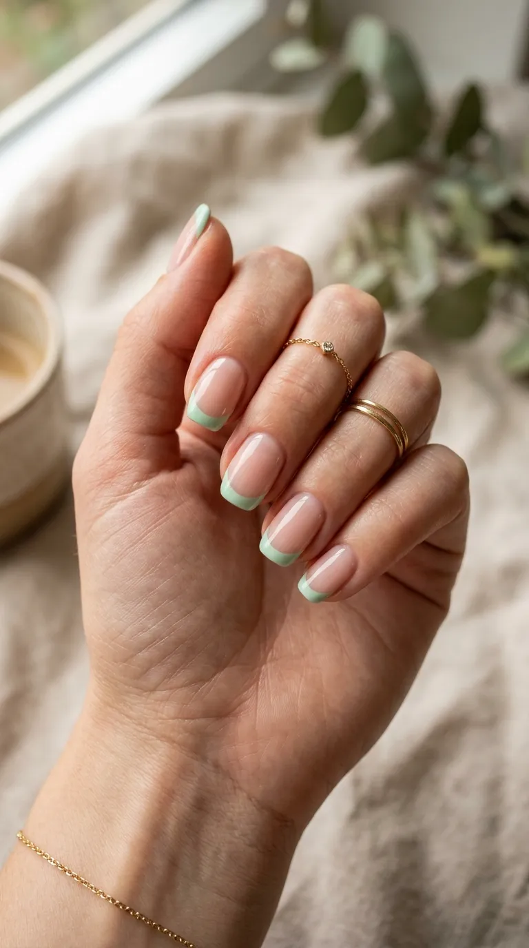Mint green french tip manicure