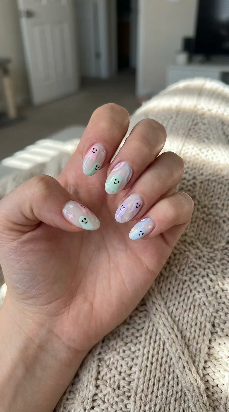 Pastel ghost Halloween nail art
