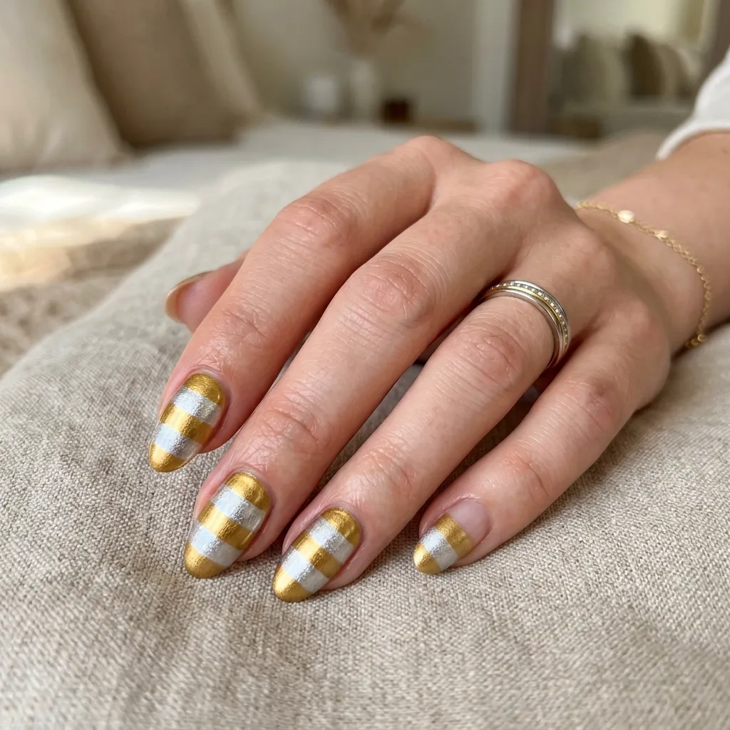 mixed metal bangle nails gold silver stacked