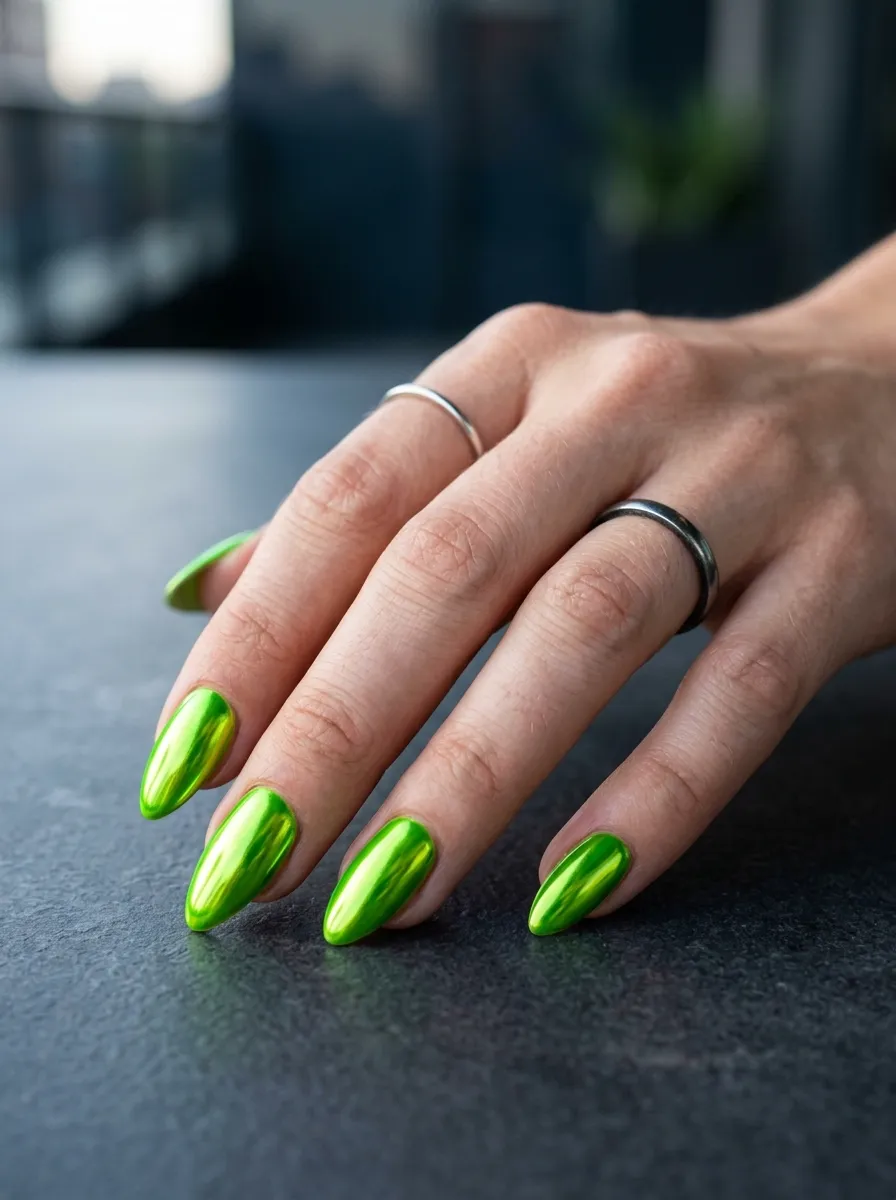 alien green chrome nails 2026