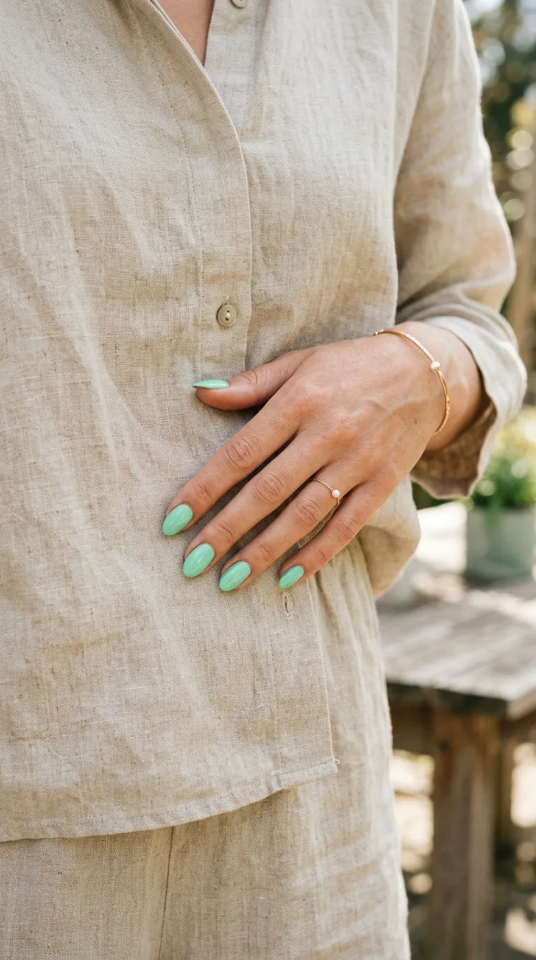 Mint green nails styled with wardrobe