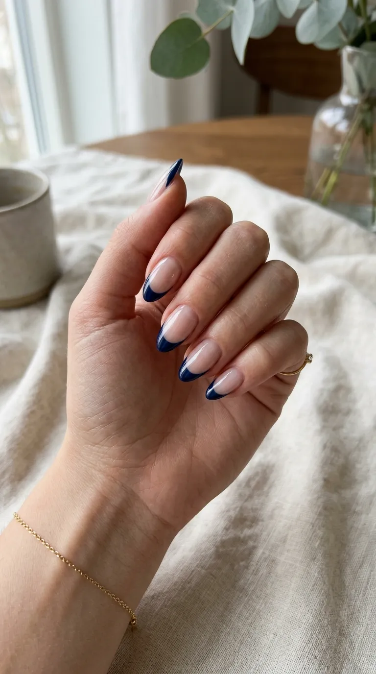 french riviera nails bridal navy tip