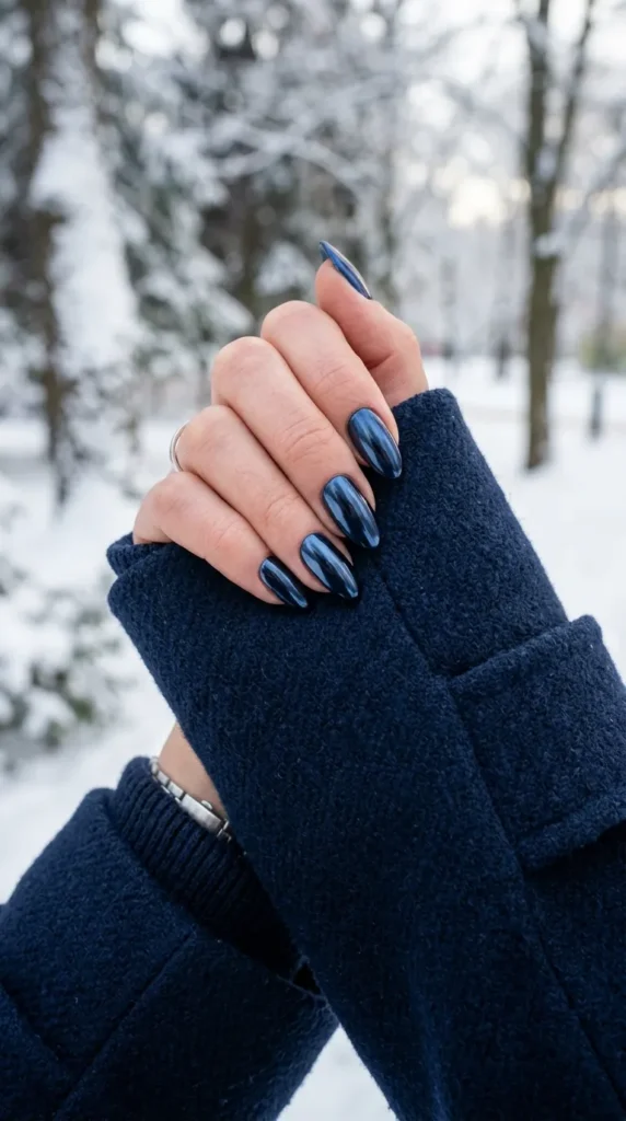 Navy chrome nails 2026 mirror finish