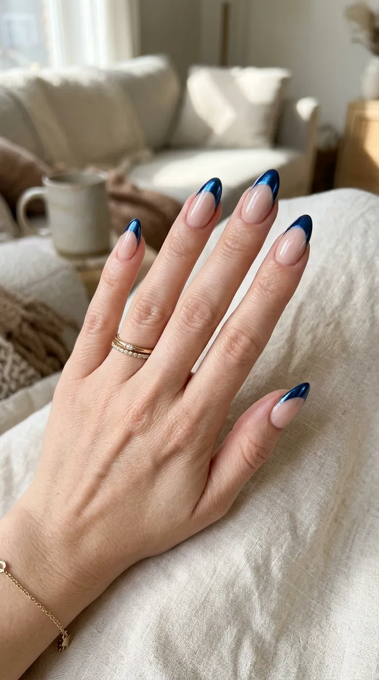 Navy chrome french tip nails