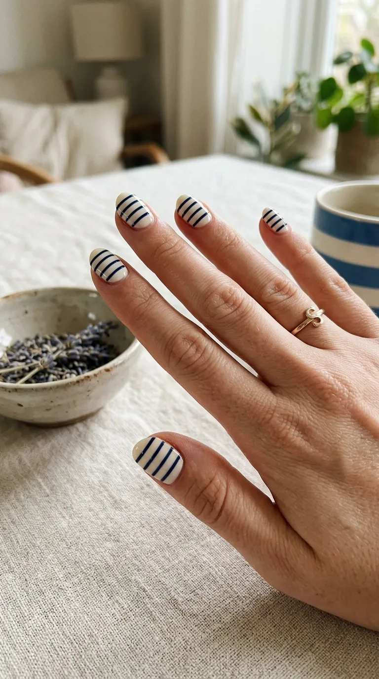 french riviera nails navy striped design