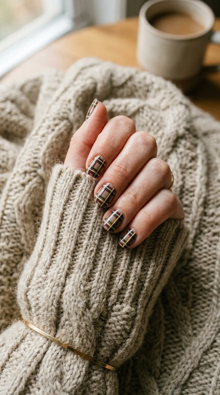 plaid nails cozy sweater styling