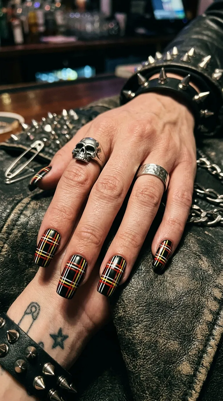 plaid nails punk tartan design