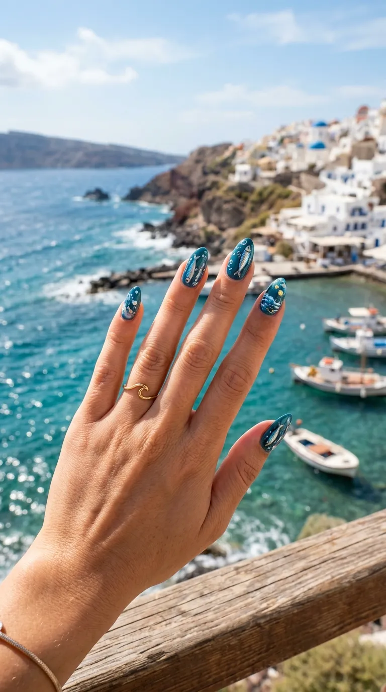 Hand with sardine nail art