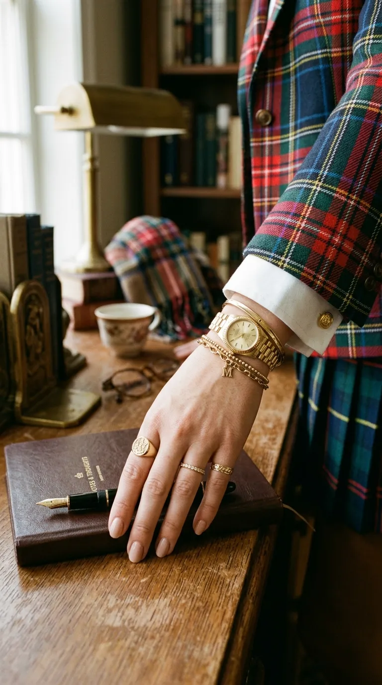 plaid nails tartan set with jewelry
