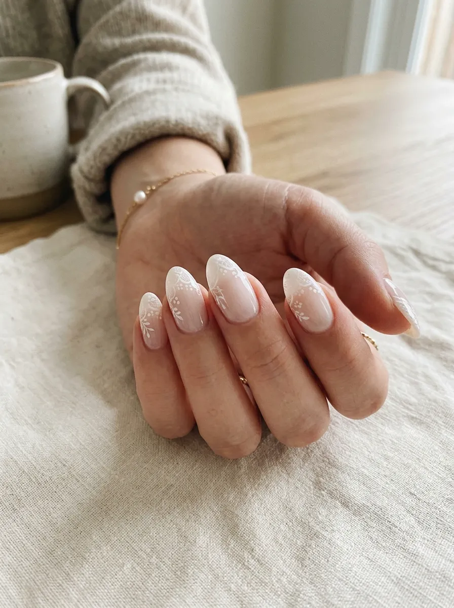 milky white doily nails ethereal lace