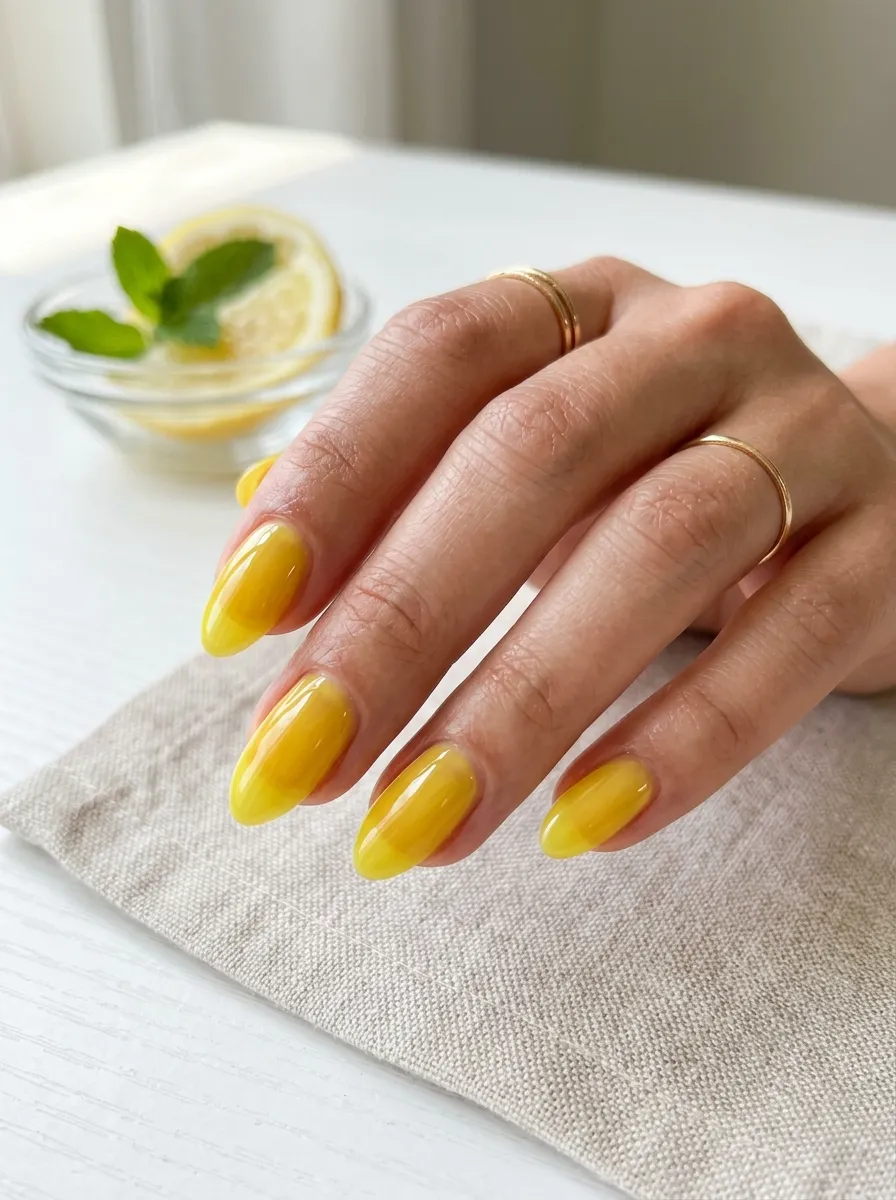 lemon yellow syrup nails bright manicure