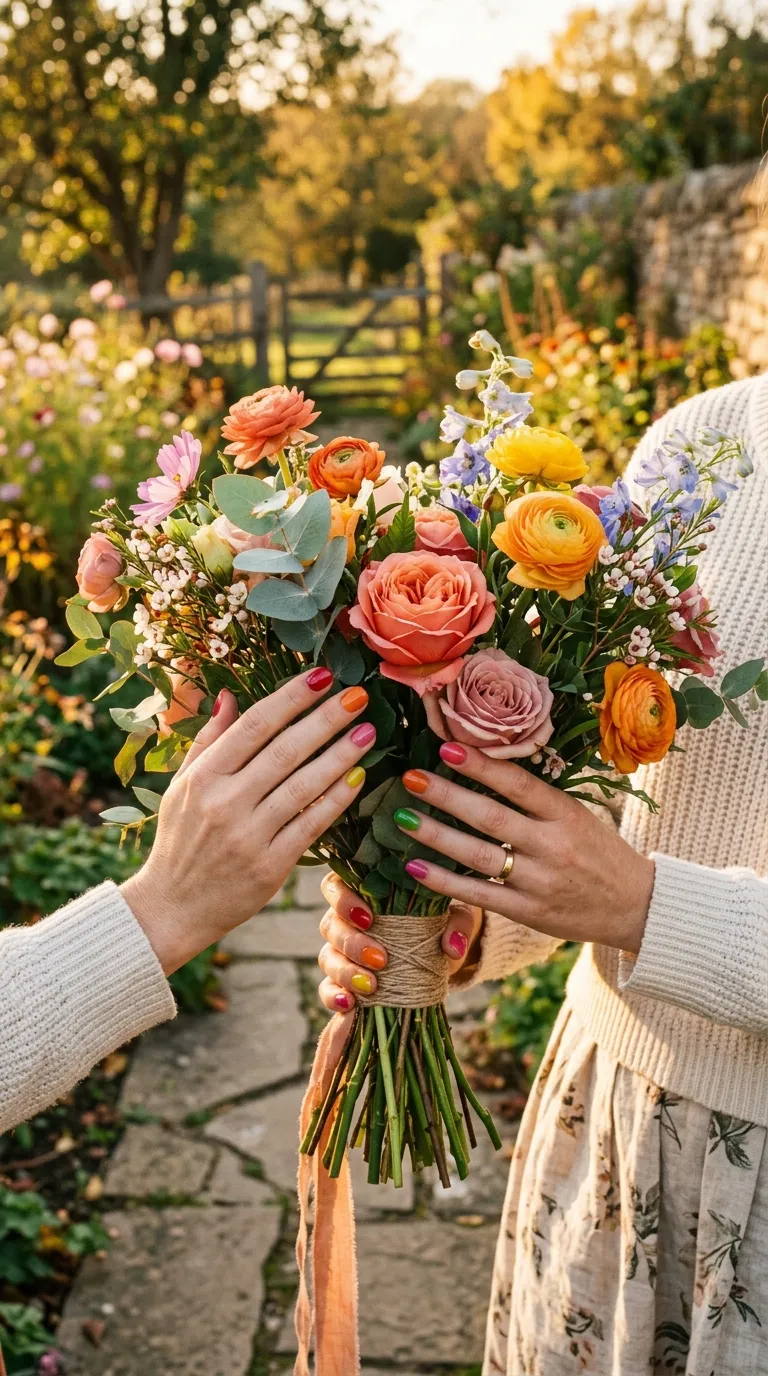Gummy nails final look with flowers