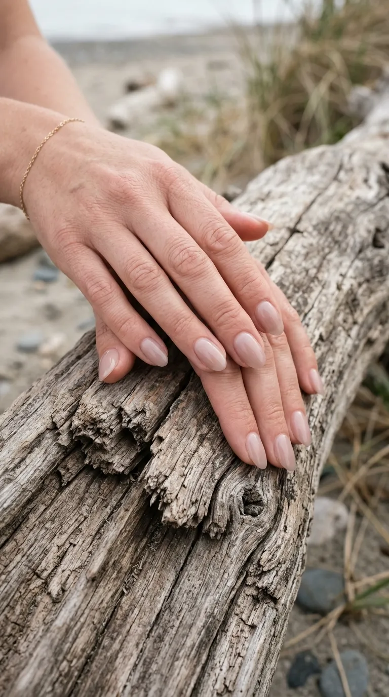 Driftwood taupe milky surfside nails on real driftwood