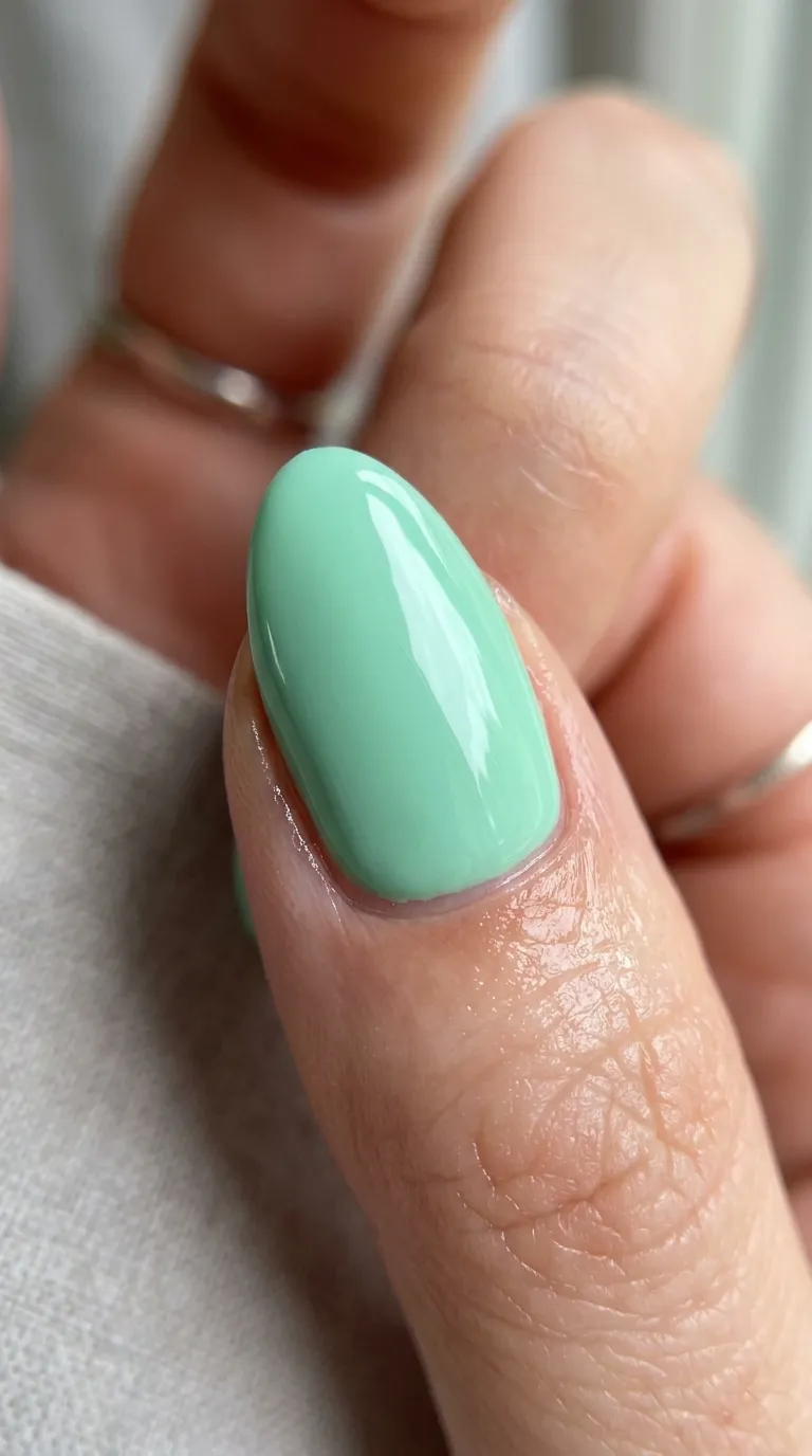 Glossy mint green nail finish