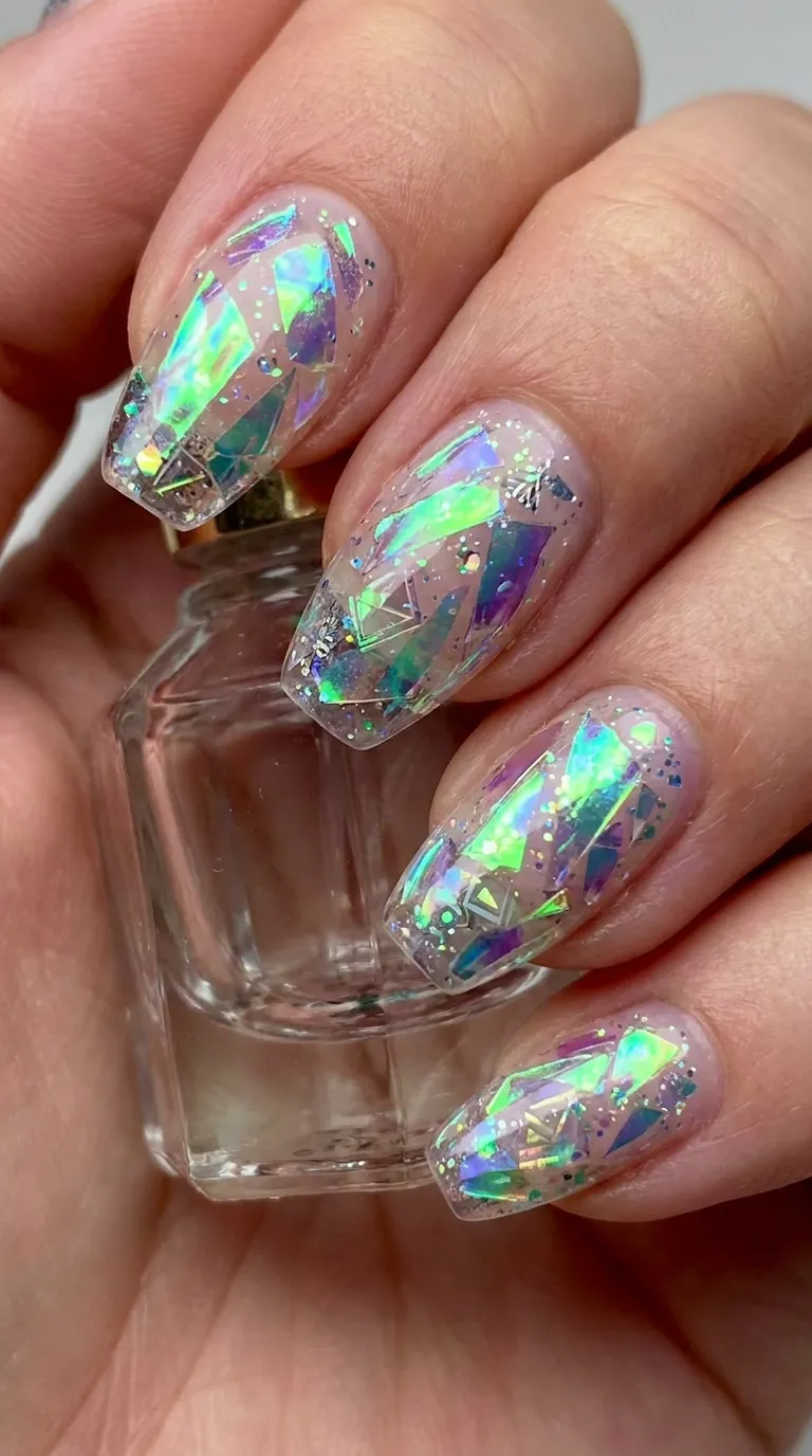 Holographic witch shard Halloween nails