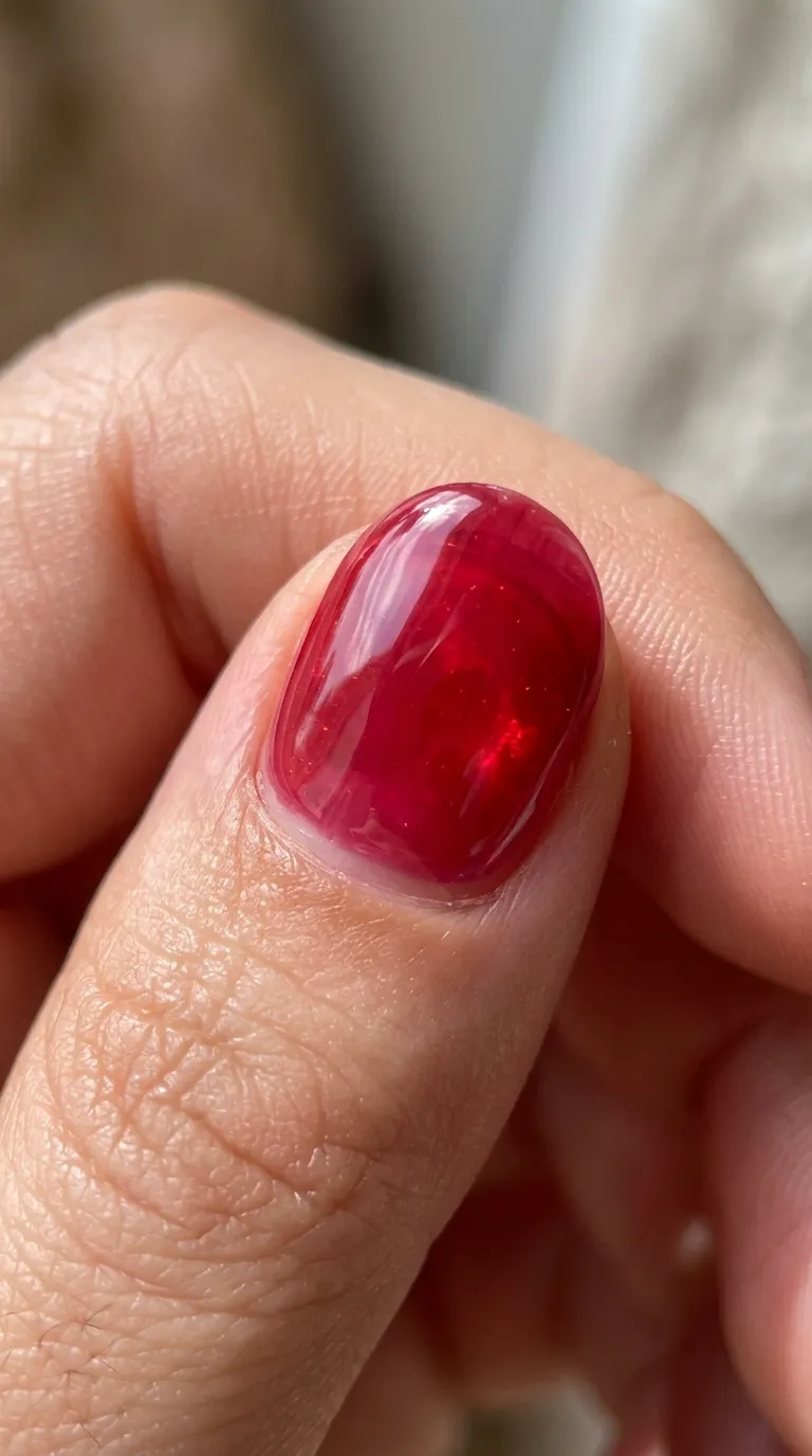 Close-up of gummy nails texture and shine