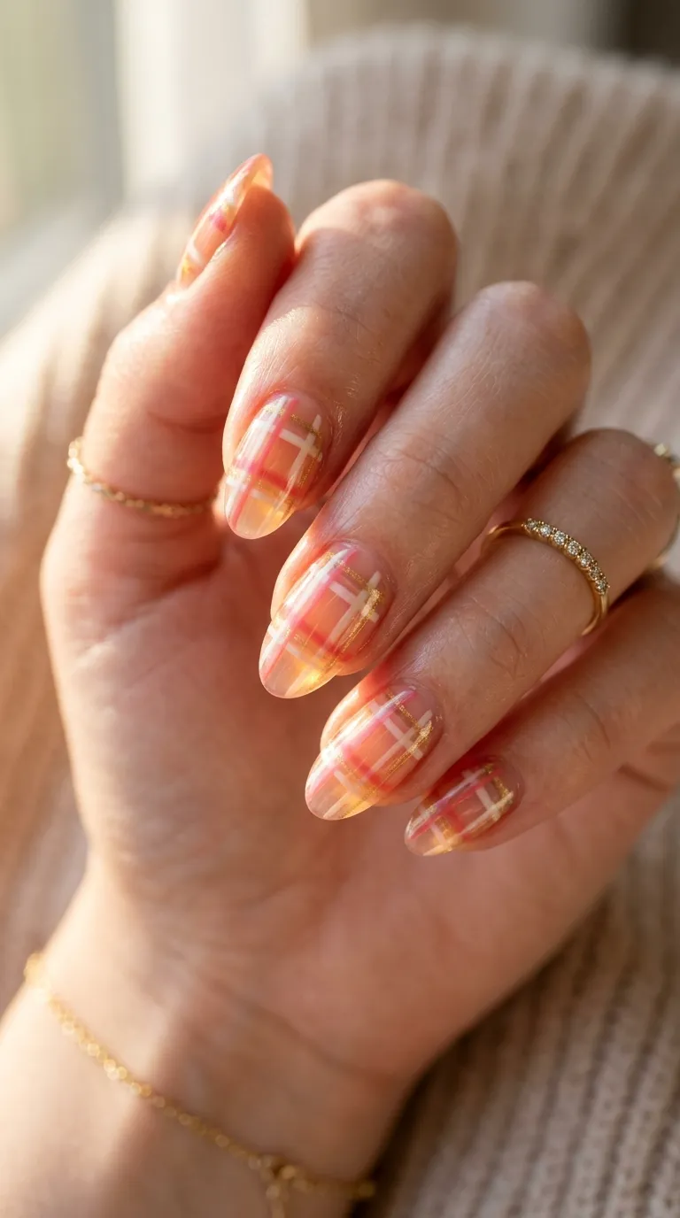 plaid nails jelly finish glow