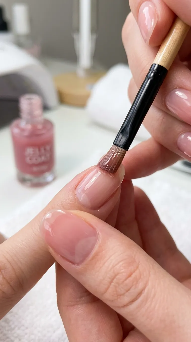 Jelly polish applied close-up thin coat