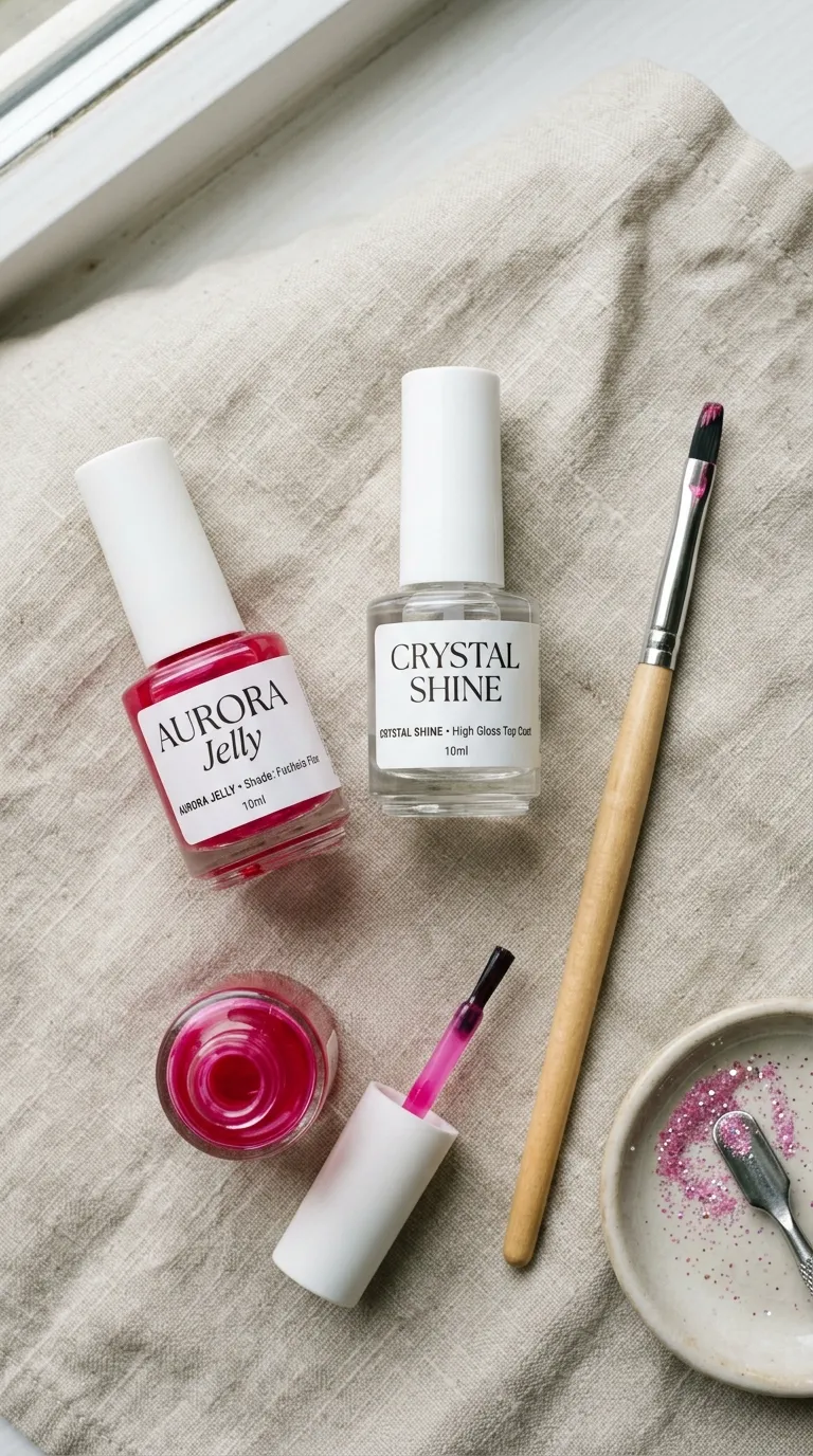Jelly polish bottle and glossy top coat