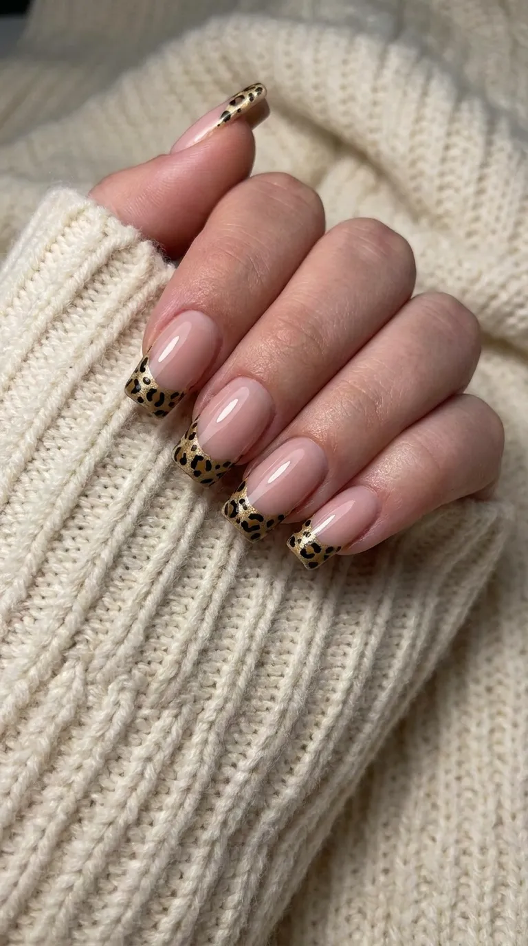 Leopard print French tip on square nails