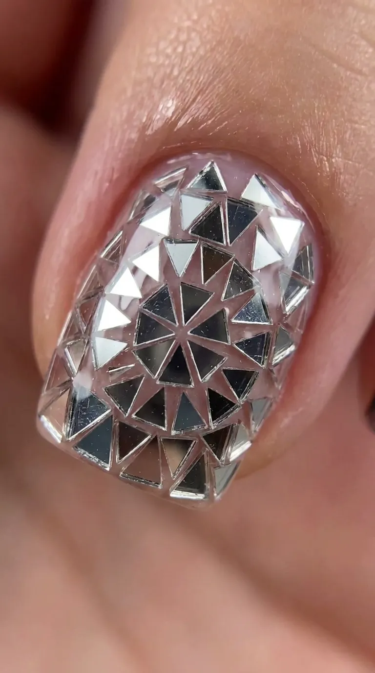 Kaleidoscope accent Tame Impala nail with mirrored pattern