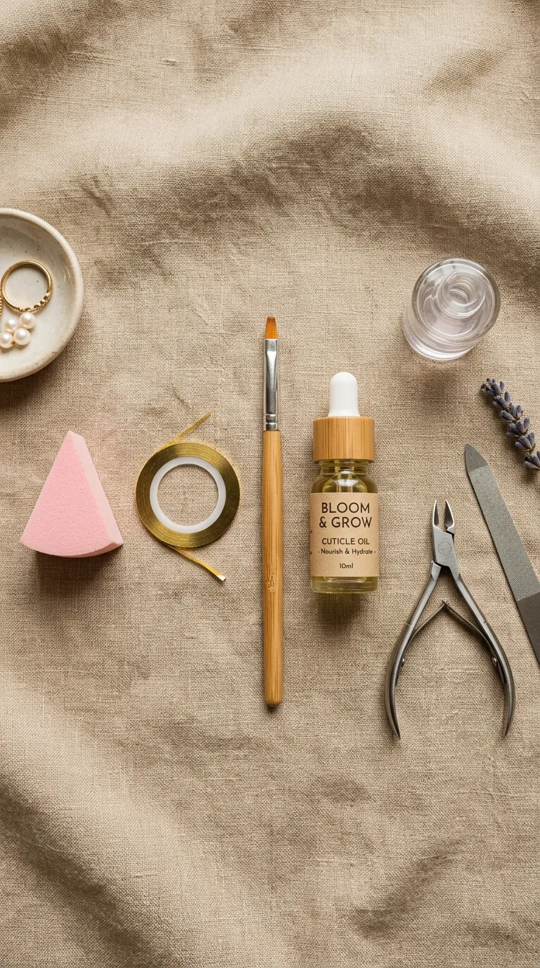 Flat lay of DIY manicure tools for surfside nails