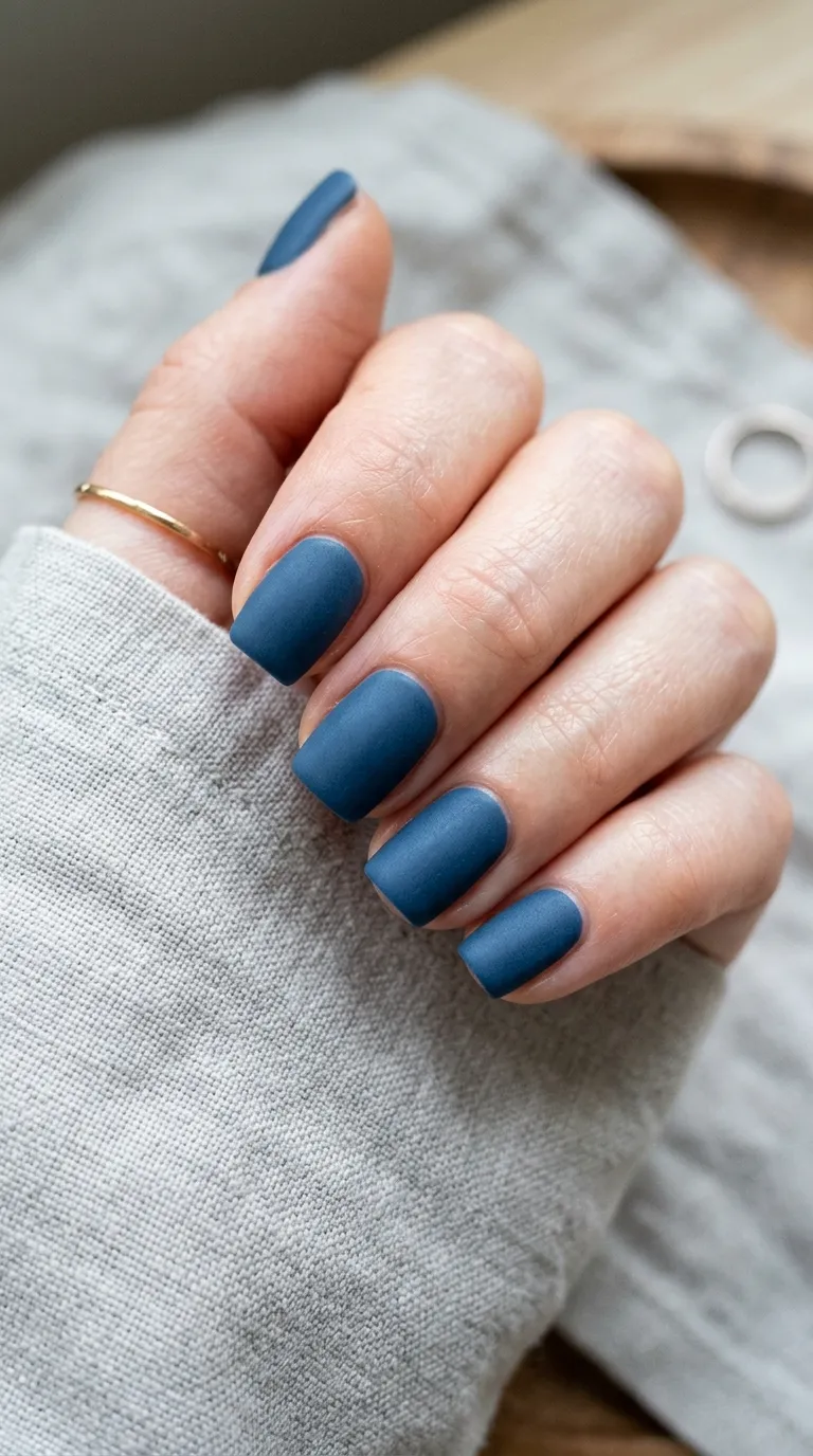 matte denim blue nails short square