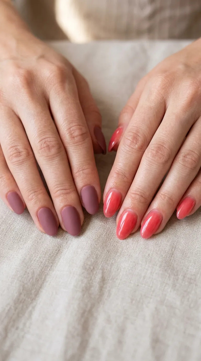 Gummy nails compared to matte solid nails