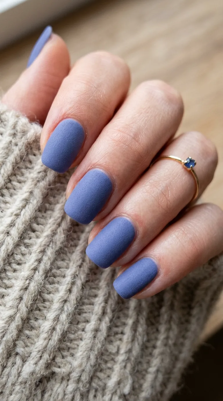 Matte periwinkle nails close-up