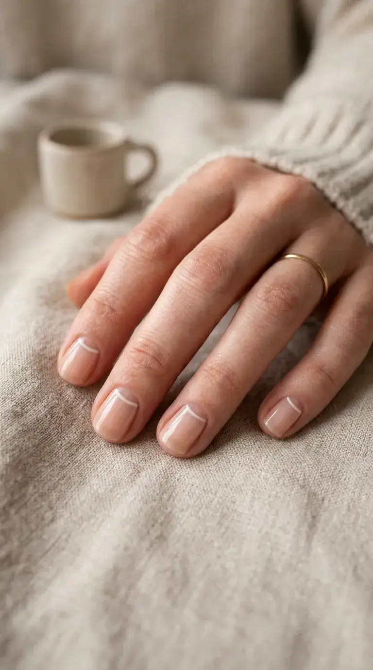 Micro thin reverse French line manicure