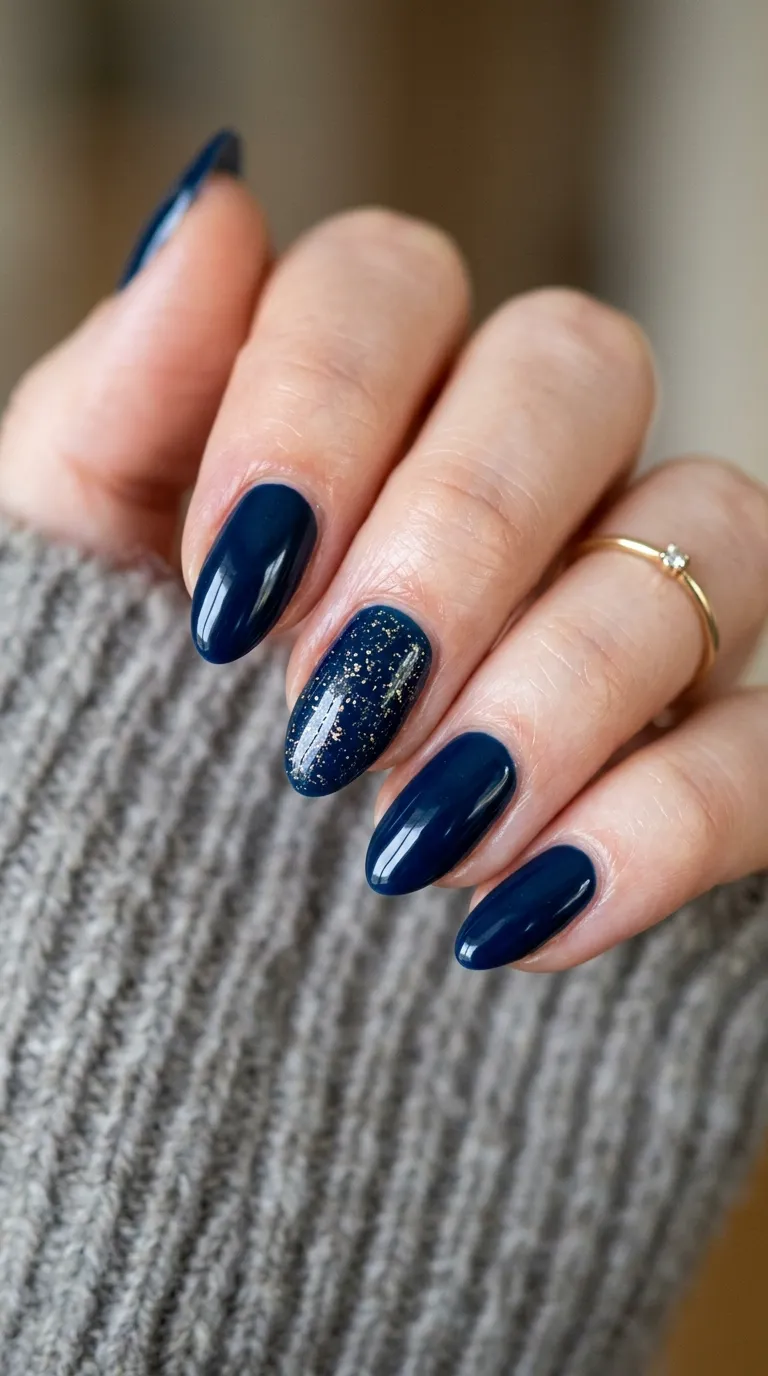 Midnight blue nails with gold accent art