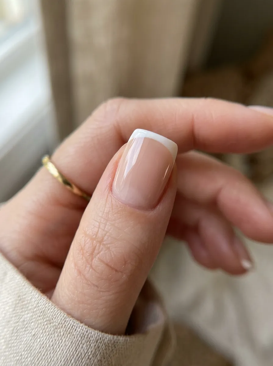 milky french tip nail detail