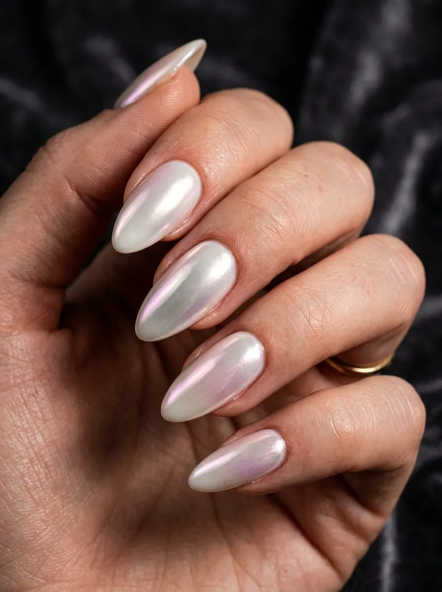 milky chrome nails
