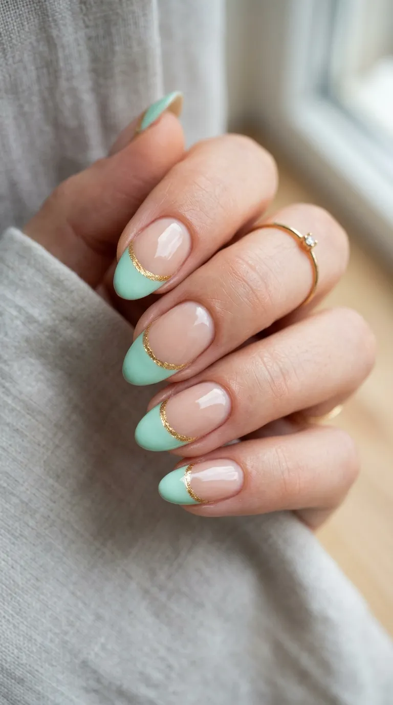 Mint french tip with gold foil accent