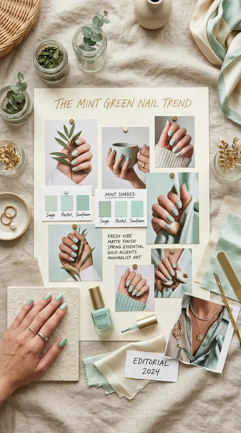 Mint green nails trend moodboard