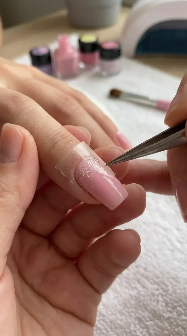 Nail art stencil applied upside down for reverse French