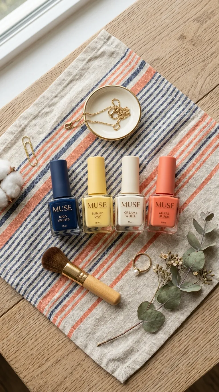 french riviera nails color palette flat lay