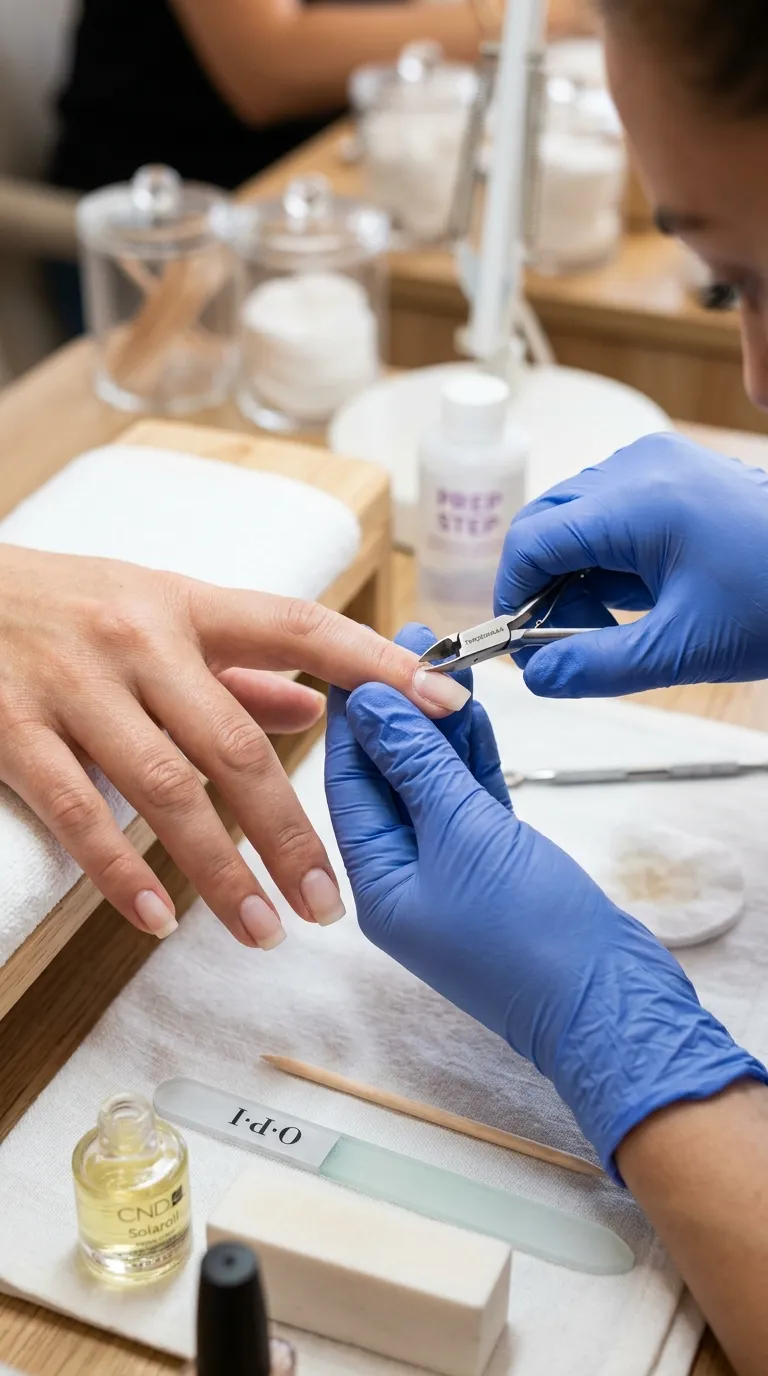 Precise nail shaping and cuticle prep technique