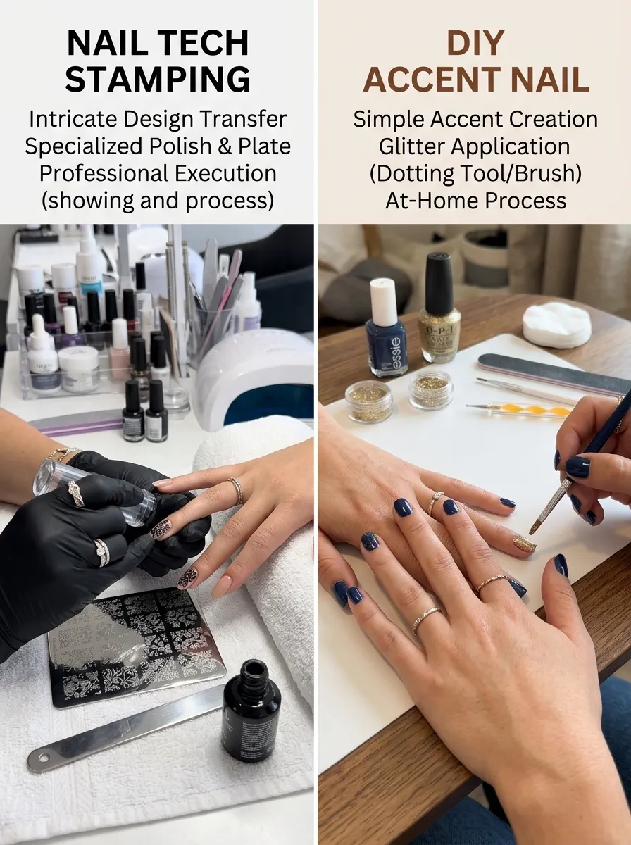 salon vs DIY doily nails stamping technique